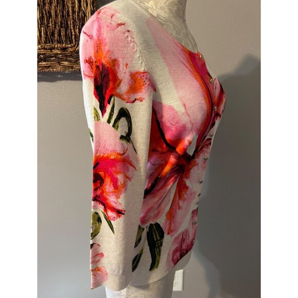 WHBM Womens Cardigan Sweater Black Pink Tan Green S Small Stretch - Picture 4 of 5